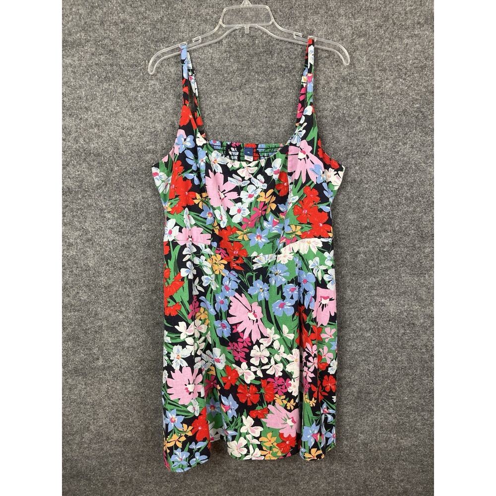 Old Navy Dress Sz XL Linen Blend Knee Length Rushed Back Floral Coastal